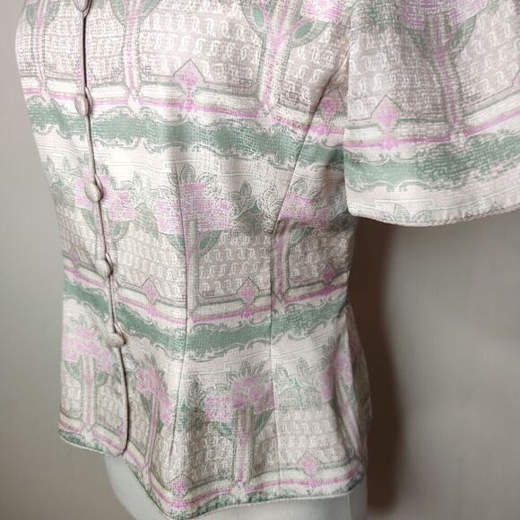 Adrianna Papell 100% Silk Floral Jacket Short Sleeve Button Up - Picture 8 of 10